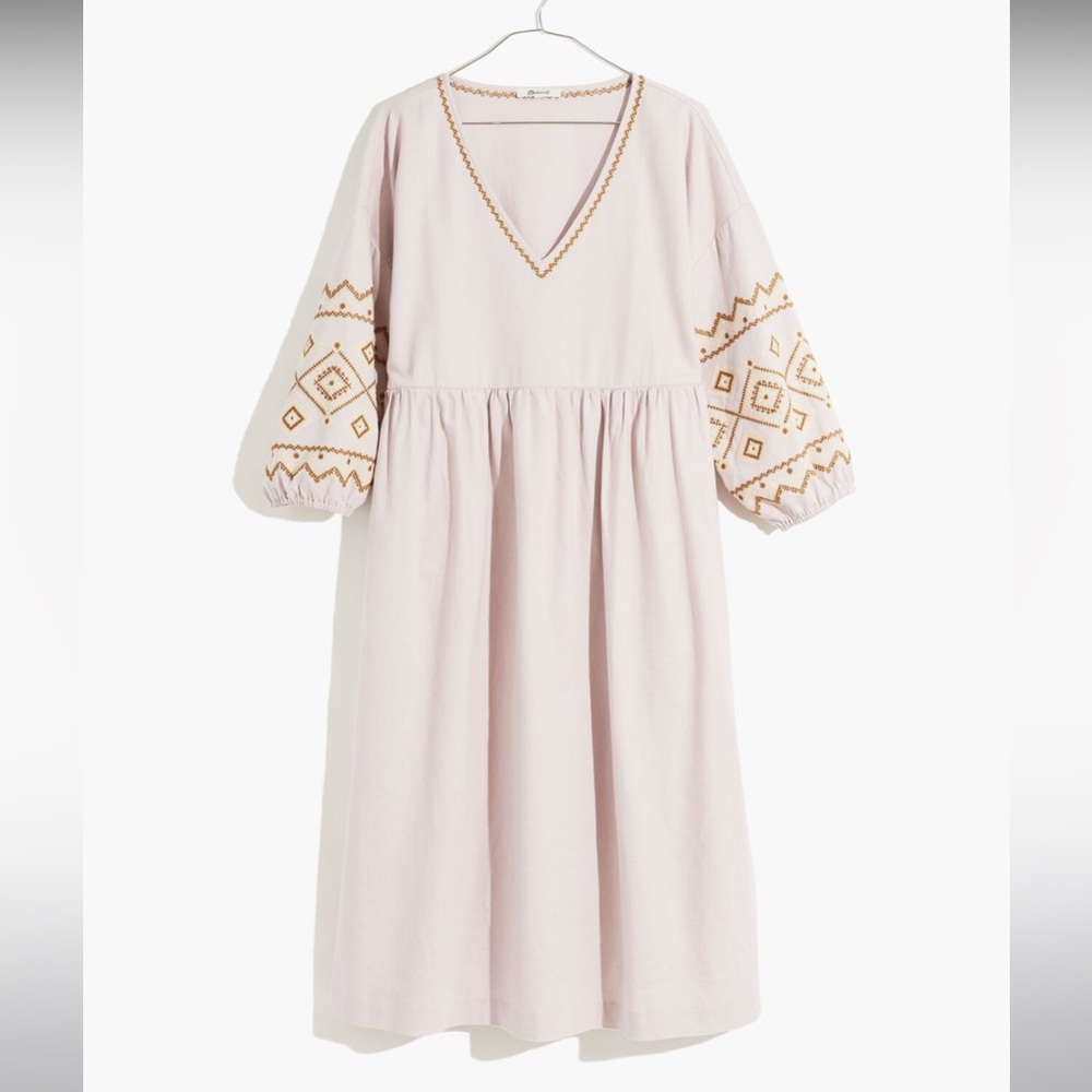 NWOT Madewell Petite Embroidered-Sleeve Popover Midi Dress - Medium - Lavender - Picture 4 of 10